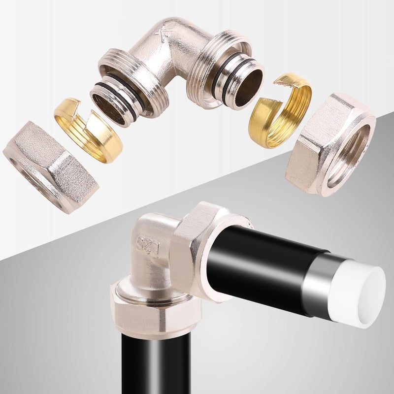 ANCIMOON 2PC 3/4’’ Elbow Air Piping Fittings, Brass-Nickel Plated, 200PSI, Air Fittings For Shop Garage Compressed Air line System Kit - Image 4